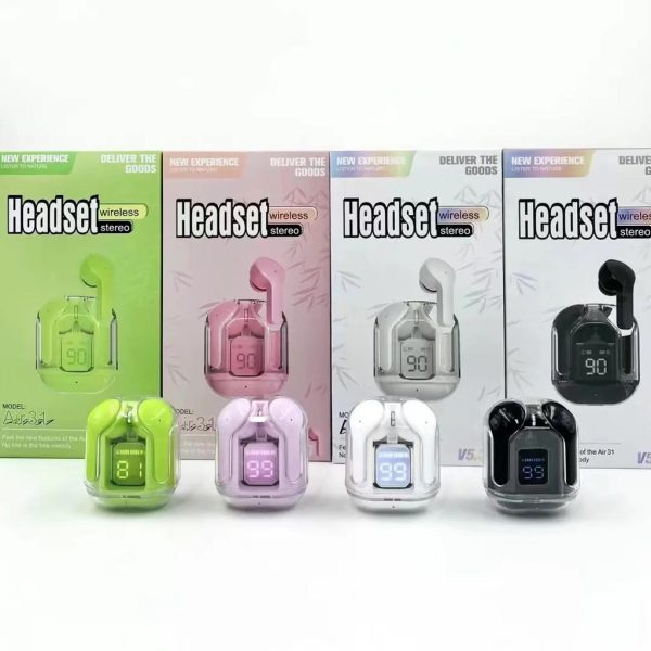 Air 31 Transparent Wireless Earbuds with LED Display – Bluetooth 5.3, Fast Charging, Best Price in Pakistan | Zellix Store