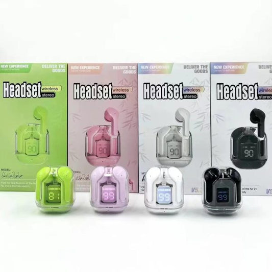Air 31 Transparent Wireless Earbuds with LED Display – Bluetooth 5.3, Fast Charging, Best Price in Pakistan | Zellix Store